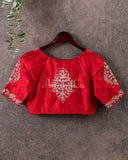 Red blouse with silver zardosi work - elbow sleeves