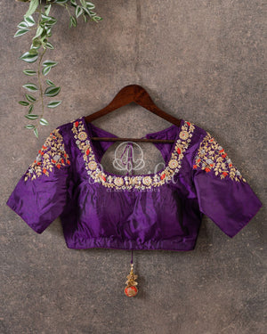 Purple Pure silk blouse with beautiful zardosi work
