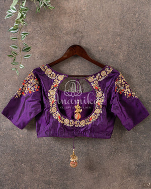 Purple Pure silk blouse with beautiful zardosi work