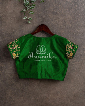 Dark Green Peter Pan Collar Blouse with gold zardosi work