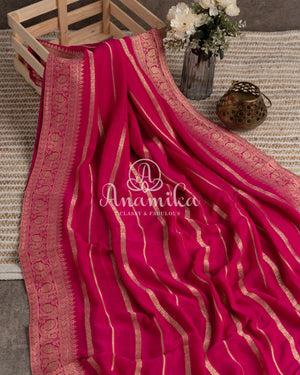 Hot Pink Banarasi georgette saree with pichwai pallu and pure brocade blouse