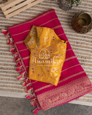 Hot Pink Banarasi georgette saree with pichwai pallu and pure brocade blouse