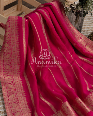 Hot Pink Banarasi georgette saree with pichwai pallu and pure brocade blouse