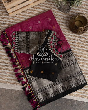 Royal Gadwal Pattu saree in a beautiful pink/black combination