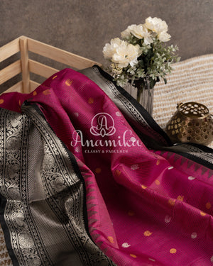 Royal Gadwal Pattu saree in a beautiful pink/black combination