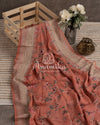 Peach Floral Chiffon Banarasi saree with stylish net overlay floral blouse