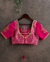 Pink Pure Brocade & RawSilk Two Tone Blouse with hand embroidery