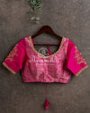 Pink Pure Brocade & RawSilk Two Tone Blouse with hand embroidery