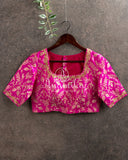 Pink Pure Banarasi Brocade Blouse with hand embroidery