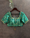 Sea Green Pure Banarasi Brocade Blouse with hand embroidery