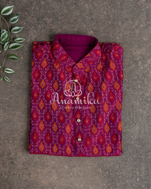 Pinkish Purple Ikkat Silk Kurta
