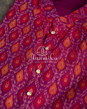 Pinkish Purple Ikkat Silk Kurta