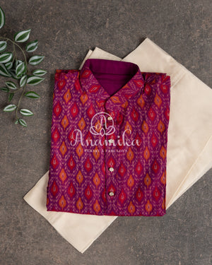 Pinkish Purple Ikkat Silk Kurta