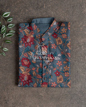 Beautiful Bright Blue Kalamkari Kurta on Silk base fabric