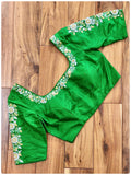 Beautiful Green blouse with silver and gold zardosi work