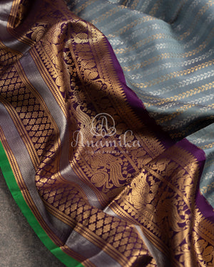 Royal Gadwal Pattu saree in a unique combination of grey/purple