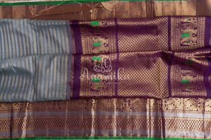 Royal Gadwal Pattu saree in a unique combination of grey/purple