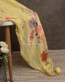 Lemon Yellow Floral Georgette Sequins saree with beautiful net sleeves blouse