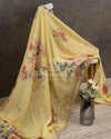Lemon Yellow Floral Georgette Sequins saree with beautiful net sleeves blouse