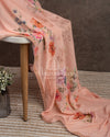 Peach Floral Georgette Sequins saree with beautiful net sleeves blouse