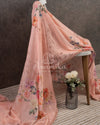 Peach Floral Georgette Sequins saree with beautiful net sleeves blouse
