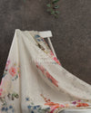 Off white Floral Georgette Sequins saree with beautiful net sleeves blouse