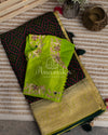Forest Green Banarasi Georgette saree with contrast light green border
