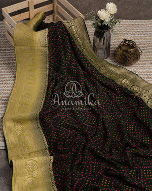 Forest Green Banarasi Georgette saree with contrast light green border