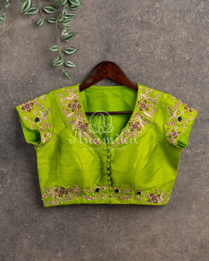 Forest Green Banarasi Georgette saree with contrast light green border
