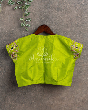 Forest Green Banarasi Georgette saree with contrast light green border
