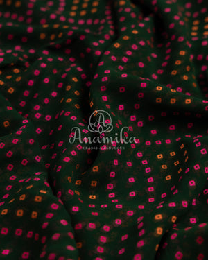 Forest Green Banarasi Georgette saree with contrast light green border