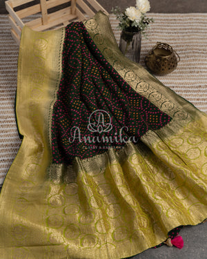 Forest Green Banarasi Georgette saree with contrast light green border