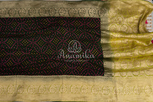 Forest Green Banarasi Georgette saree with contrast light green border