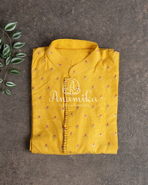 Yellow Chanderi Silk Kurta with zari woven meenakari buttas