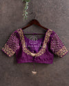 Purple color blouse with gold zardosi embroidery