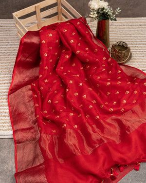 Red Silk Kota saree with a kalamkari silk blouse