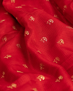 Red Silk Kota saree with a kalamkari silk blouse
