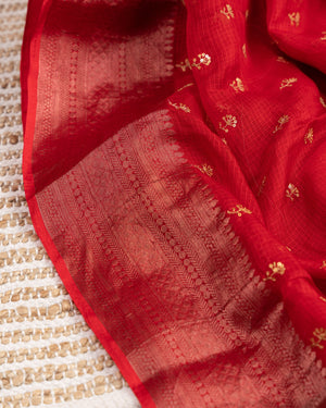Red Silk Kota saree with a kalamkari silk blouse