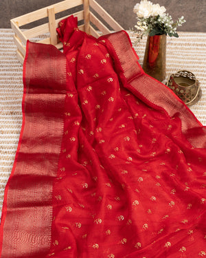 Red Silk Kota saree with a kalamkari silk blouse