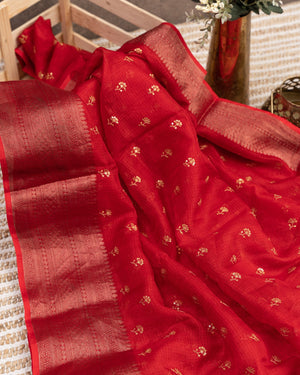Red Silk Kota saree with a kalamkari silk blouse