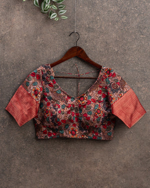 Red Silk Kota saree with a kalamkari silk blouse