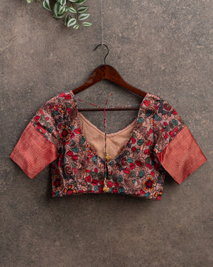 Red Silk Kota saree with a kalamkari silk blouse