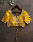 Lovely Yellow color blouse with silver zardosi floral work