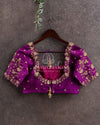 Pinkish Purple color blouse with gold zardosi embroidery