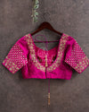 Hot Pink color blouse with gold zardosi embroidery