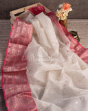 Off White Chanderi saree with a rose pink border & blouse