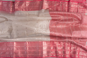 Off White Chanderi saree with a rose pink border & blouse