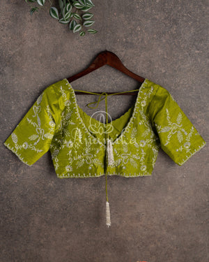 Shaded georgette saree in light blue and mehendi green shades