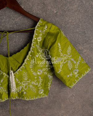 Shaded georgette saree in light blue and mehendi green shades