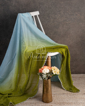 Shaded georgette saree in light blue and mehendi green shades